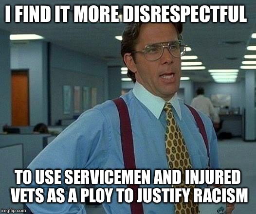 That Would Be Great Meme | I FIND IT MORE DISRESPECTFUL TO USE SERVICEMEN AND INJURED VETS AS A PLOY TO JUSTIFY RACISM | image tagged in memes,that would be great | made w/ Imgflip meme maker