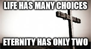 the cross | LIFE HAS MANY CHOICES; ETERNITY HAS ONLY TWO | image tagged in the cross | made w/ Imgflip meme maker