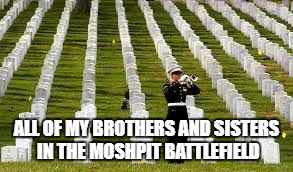 Military Cemetary | ALL OF MY BROTHERS AND SISTERS IN THE MOSHPIT BATTLEFIELD | image tagged in military cemetary | made w/ Imgflip meme maker