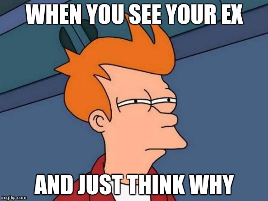 Futurama Fry Meme | WHEN YOU SEE YOUR EX; AND JUST THINK WHY | image tagged in memes,futurama fry | made w/ Imgflip meme maker