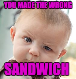 Skeptical Baby Meme | YOU MADE THE WRONG; SANDWICH | image tagged in memes,skeptical baby | made w/ Imgflip meme maker