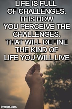 The perception of life | LIFE IS FULL OF CHALLENGES. IT IS HOW YOU PERCEIVE THE CHALLENGES. THAT WILL DEFINE THE KIND OF LIFE YOU WILL LIVE | image tagged in life,goals,inspirational quote,inspirational,motivation,perception | made w/ Imgflip meme maker