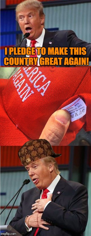 Bad Pun Trump | I PLEDGE TO MAKE THIS COUNTRY GREAT AGAIN! | image tagged in bad pun trump,scumbag | made w/ Imgflip meme maker