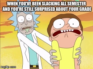 Rick And Morty | WHEN YOU'VE BEEN SLACKING ALL SEMESTER AND YOU'RE STILL SURPRISED ABOUT YOUR GRADE | image tagged in rick and morty | made w/ Imgflip meme maker