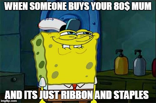 Don't You Squidward Meme | WHEN SOMEONE BUYS YOUR 80$ MUM; AND ITS JUST RIBBON AND STAPLES | image tagged in memes,dont you squidward | made w/ Imgflip meme maker