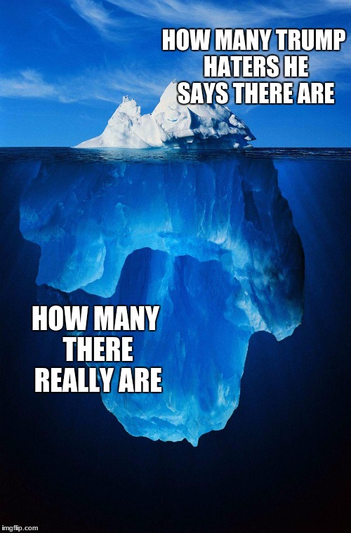 Iceberg | HOW MANY TRUMP HATERS HE SAYS THERE ARE; HOW MANY THERE REALLY ARE | image tagged in iceberg | made w/ Imgflip meme maker
