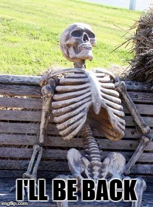Waiting Skeleton | I'LL BE BACK | image tagged in memes,waiting skeleton | made w/ Imgflip meme maker
