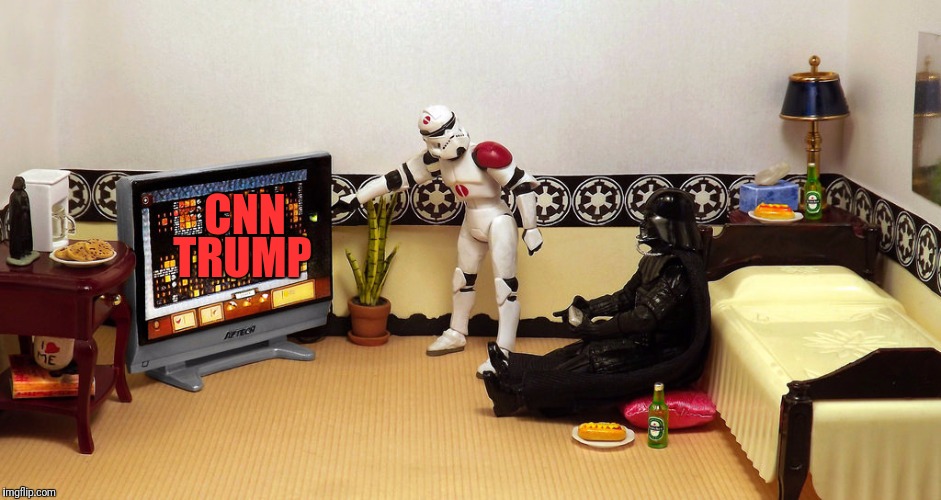 TRUMP; CNN | image tagged in darth watching playing | made w/ Imgflip meme maker