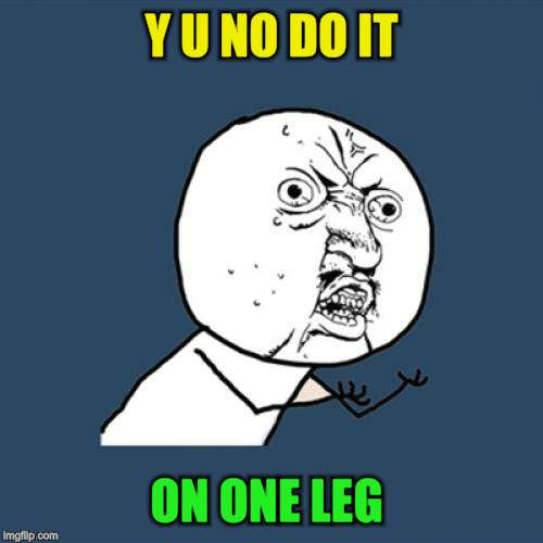 Y U No Meme | Y U NO DO IT ON ONE LEG | image tagged in memes,y u no | made w/ Imgflip meme maker