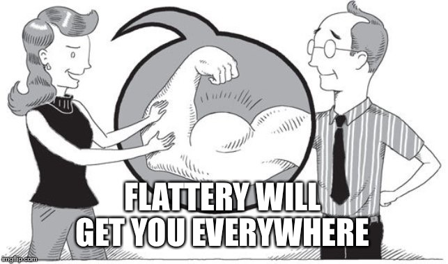 Flattery | FLATTERY WILL GET YOU EVERYWHERE | image tagged in everywhere,accolades,flattery,ego | made w/ Imgflip meme maker