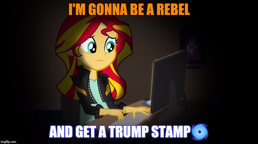 OneDoesNotSimplyFuckWithSunsetsFacebook | I'M GONNA BE A REBEL AND GET A TRUMP STAMP | image tagged in onedoesnotsimplyfuckwithsunsetsfacebook | made w/ Imgflip meme maker