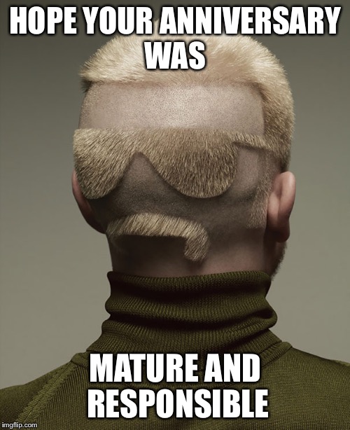 HOPE YOUR ANNIVERSARY WAS; MATURE AND RESPONSIBLE | image tagged in hair you are | made w/ Imgflip meme maker