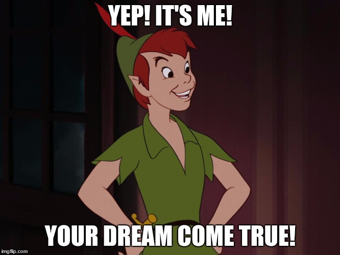 Peter pan | YEP! IT'S ME! YOUR DREAM COME TRUE! | image tagged in peter pan | made w/ Imgflip meme maker