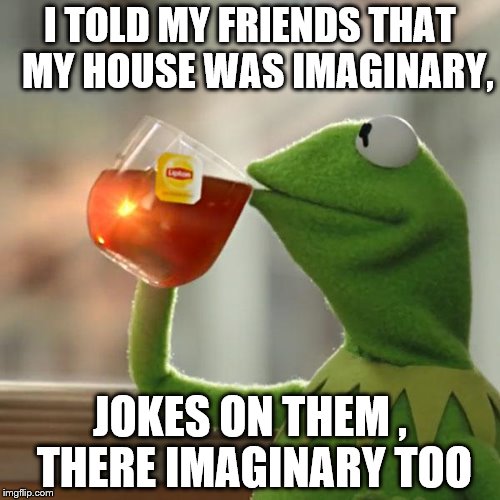 But That's None Of My Business | I TOLD MY FRIENDS THAT  MY HOUSE WAS IMAGINARY, JOKES ON THEM , THERE IMAGINARY TOO | image tagged in memes,but thats none of my business,kermit the frog | made w/ Imgflip meme maker