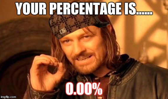 One Does Not Simply Meme | YOUR PERCENTAGE IS...... 0.00% | image tagged in memes,one does not simply,scumbag | made w/ Imgflip meme maker