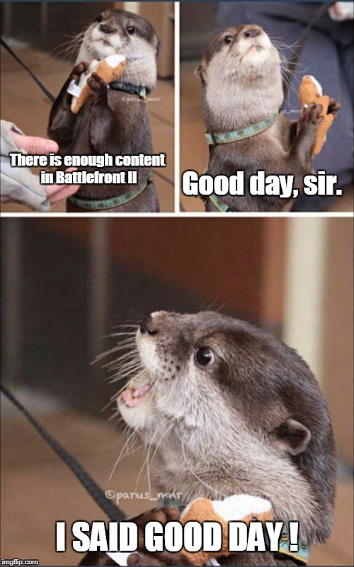 I Said Good Day Sir Otter | Good day, sir. There is enough content in Battlefront II; I SAID GOOD DAY ! | image tagged in i said good day sir otter | made w/ Imgflip meme maker