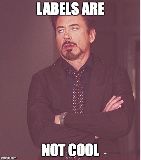 Face You Make Robert Downey Jr Meme | LABELS ARE; NOT COOL | image tagged in memes,face you make robert downey jr | made w/ Imgflip meme maker