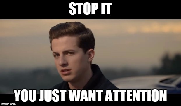 charlie puth | STOP IT; YOU JUST WANT ATTENTION | image tagged in charlie puth | made w/ Imgflip meme maker