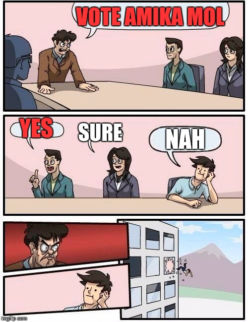 Boardroom Meeting Suggestion Meme | VOTE AMIKA MOL; YES; SURE; NAH | image tagged in memes,boardroom meeting suggestion | made w/ Imgflip meme maker