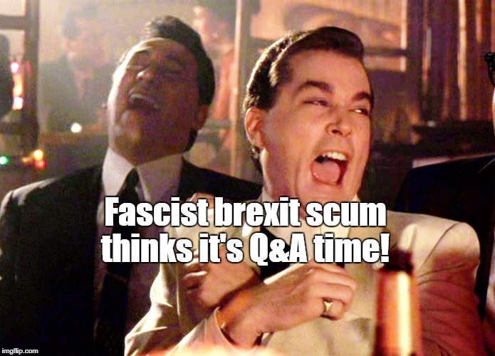 Nazi says what... | Fascist brexit scum thinks it's Q&A time! | image tagged in brexit,nazis,racists,remain | made w/ Imgflip meme maker