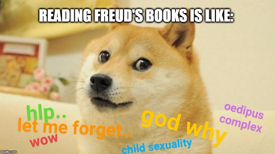 READING FREUD'S BOOKS IS LIKE: | image tagged in doge,freud | made w/ Imgflip meme maker