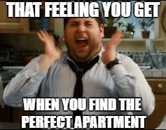 excited | THAT FEELING YOU GET; WHEN YOU FIND THE PERFECT APARTMENT | image tagged in excited | made w/ Imgflip meme maker