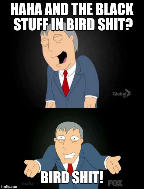 HAHA AND THE BLACK STUFF IN BIRD SHIT? BIRD SHIT! | made w/ Imgflip meme maker