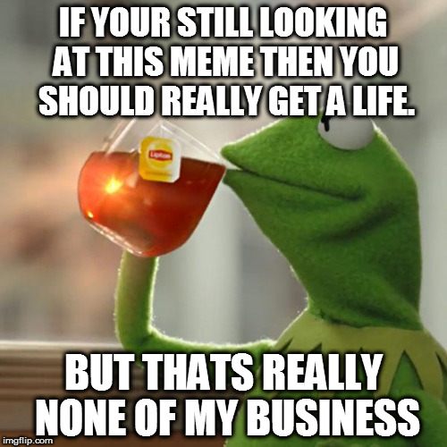 But That's None Of My Business Meme | IF YOUR STILL LOOKING AT THIS MEME THEN YOU SHOULD REALLY GET A LIFE. BUT THATS REALLY NONE OF MY BUSINESS | image tagged in memes,but thats none of my business,kermit the frog | made w/ Imgflip meme maker