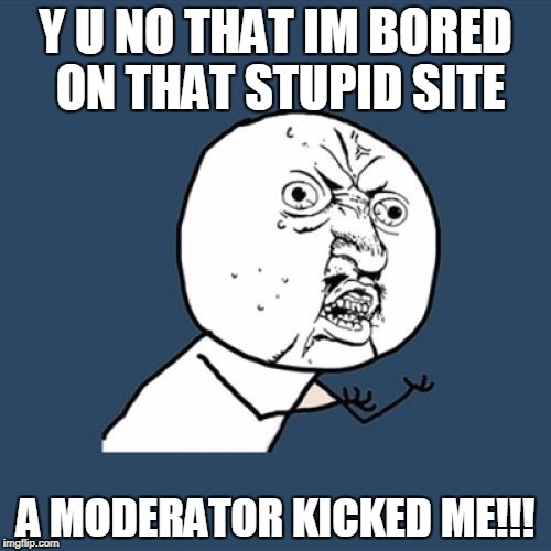 i hate img flip
 | Y U NO THAT IM BORED ON THAT STUPID SITE; A MODERATOR KICKED ME!!! | image tagged in memes,y u no | made w/ Imgflip meme maker