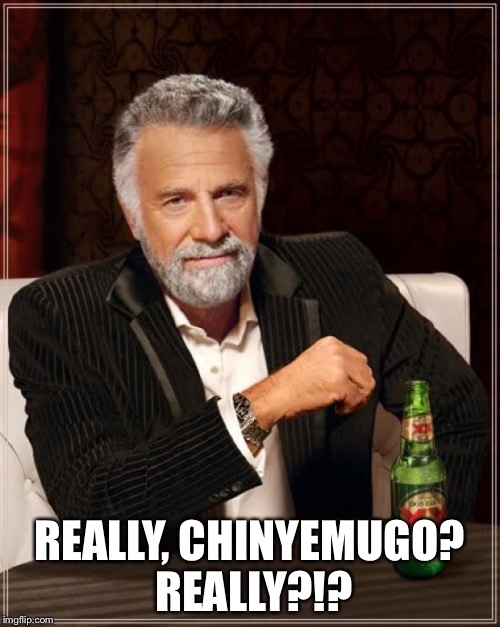 The Most Interesting Man In The World Meme | REALLY, CHINYEMUGO? REALLY?!? | image tagged in memes,the most interesting man in the world | made w/ Imgflip meme maker