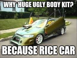 Because RICE car | WHY  HUGE UGLY BODY KIT? BECAUSE RICE CAR | image tagged in ricer | made w/ Imgflip meme maker