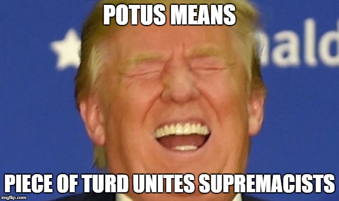 Trump laughing | POTUS MEANS; PIECE OF TURD UNITES SUPREMACISTS | image tagged in trump laughing | made w/ Imgflip meme maker
