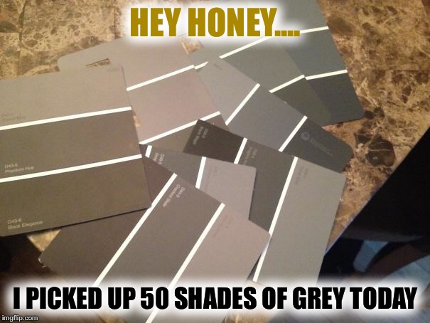 How to troll your sweetheart... | HEY HONEY.... I PICKED UP 50 SHADES OF GREY TODAY | image tagged in 50 shades of grey,paint | made w/ Imgflip meme maker