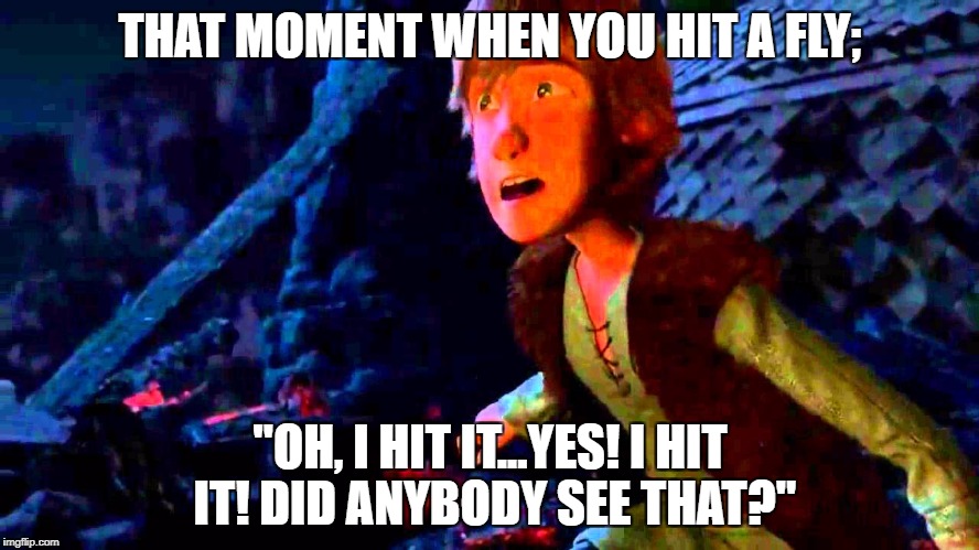 hiccup | THAT MOMENT WHEN YOU HIT A FLY;; "OH, I HIT IT...YES! I HIT IT! DID ANYBODY SEE THAT?" | image tagged in hiccup | made w/ Imgflip meme maker