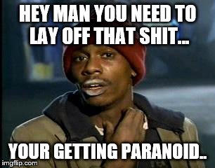 Y'all Got Any More Of That Meme | HEY MAN YOU NEED TO LAY OFF THAT SHIT... YOUR GETTING PARANOID.. | image tagged in memes,yall got any more of | made w/ Imgflip meme maker