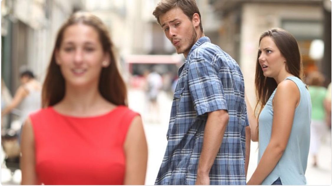 Guy checking out girl vs. his girlfriend Blank Meme Template