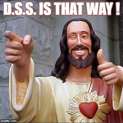 Buddy Christ Meme | D.S.S. IS THAT WAY ! | image tagged in memes,buddy christ | made w/ Imgflip meme maker