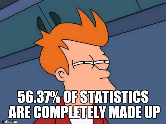 Futurama Fry Meme | 56.37% OF STATISTICS ARE COMPLETELY MADE UP | image tagged in memes,futurama fry | made w/ Imgflip meme maker