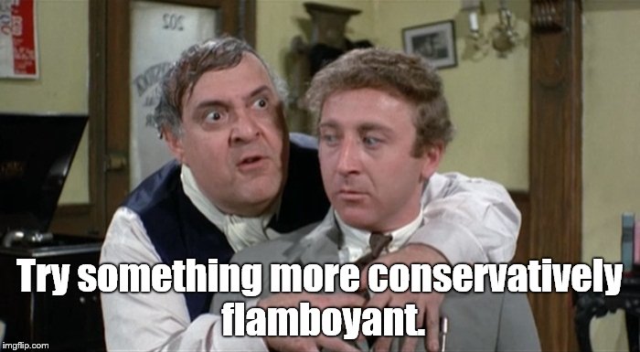 Bialistock & Bloom | Try something more conservatively flamboyant. | image tagged in bialistock  bloom | made w/ Imgflip meme maker