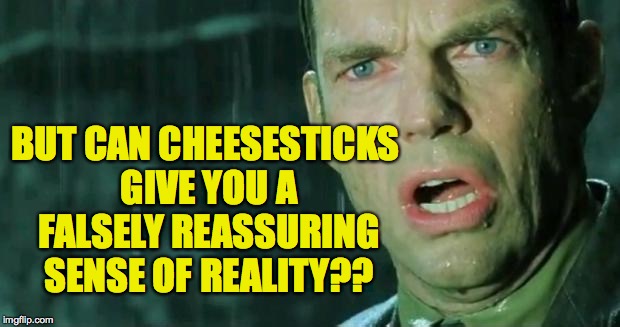 BUT CAN CHEESESTICKS GIVE YOU A FALSELY REASSURING SENSE OF REALITY?? | made w/ Imgflip meme maker