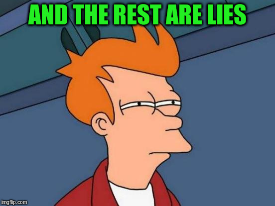 Futurama Fry Meme | AND THE REST ARE LIES | image tagged in memes,futurama fry | made w/ Imgflip meme maker