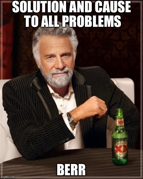 The Most Interesting Man In The World Meme | SOLUTION AND CAUSE TO ALL PROBLEMS; BERR | image tagged in memes,the most interesting man in the world | made w/ Imgflip meme maker