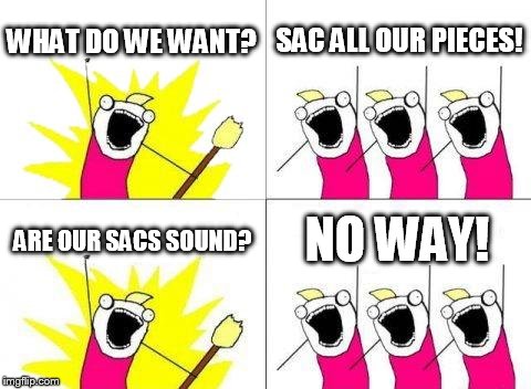 Chess | WHAT DO WE WANT? SAC ALL OUR PIECES! ARE OUR SACS SOUND? NO WAY! | image tagged in memes,what do we want,chess | made w/ Imgflip meme maker