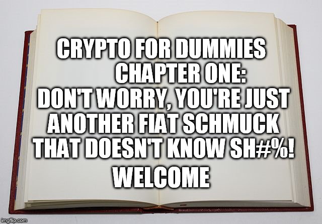 CRYPTO FOR DUMMIES    


 
CHAPTER ONE: DON'T WORRY, YOU'RE JUST ANOTHER FIAT SCHMUCK THAT DOESN'T KNOW SH#%! WELCOME | made w/ Imgflip meme maker