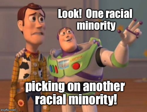 X, X Everywhere Meme | Look!  One racial minority picking on another racial minority! | image tagged in memes,x x everywhere | made w/ Imgflip meme maker