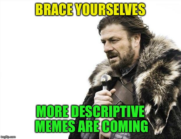 Brace Yourselves X is Coming Meme | BRACE YOURSELVES MORE DESCRIPTIVE MEMES ARE COMING | image tagged in memes,brace yourselves x is coming | made w/ Imgflip meme maker