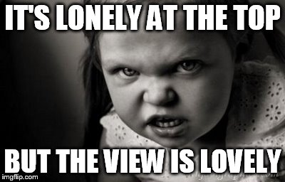 IT'S LONELY AT THE TOP; BUT THE VIEW IS LOVELY | image tagged in alice malice | made w/ Imgflip meme maker