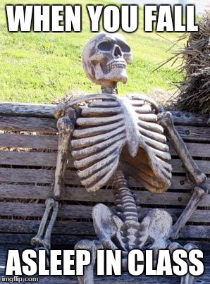 Waiting Skeleton Meme | WHEN YOU FALL; ASLEEP IN CLASS | image tagged in memes,waiting skeleton | made w/ Imgflip meme maker