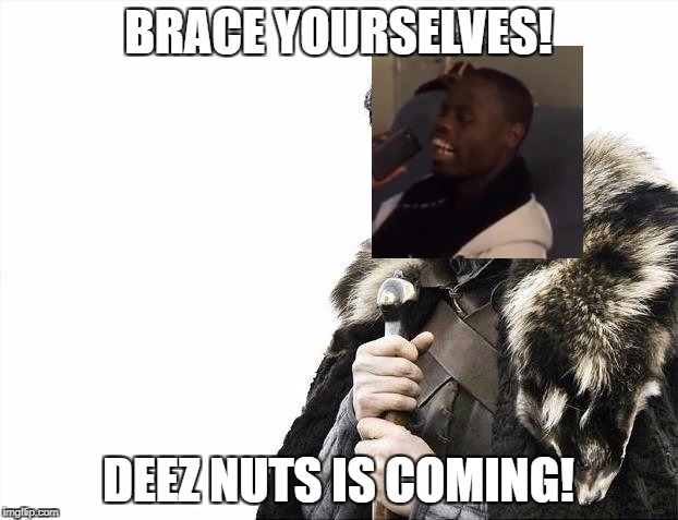 Brace Yourselves X is Coming Meme | BRACE YOURSELVES! DEEZ NUTS IS COMING! | image tagged in memes,brace yourselves x is coming | made w/ Imgflip meme maker