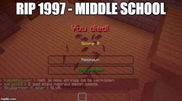 Minecraft | RIP 1997 - MIDDLE SCHOOL | image tagged in minecraft | made w/ Imgflip meme maker